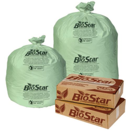 45 Gal. BioStar Compostable Can Liner 40''x46'' 1.0mil, Green (10 Per Roll, 10 Rolls)