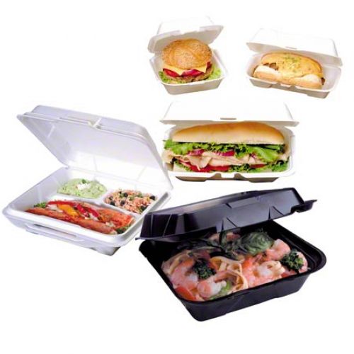 Large Hinged 3-Compartment ''Delicious BBQ'' Foam Container 9.25''x9.25''x3'', Sesame, 100/Pack