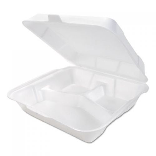 Medium Hinged 3-Compartment Snap-It Foam Container 8.25''x8''x3'', White, 100/Pack