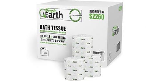 Simple Earth Small Roll Bath Tissue 2 Ply 500 Sheets 4 X 3 White Pack 96 Rolls
