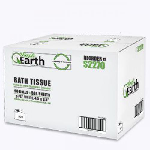 Simple Earth Small Roll Bath Tissue 2 Ply 500 Sheets 4.5 X 3.5 White Pack 96 Rolls