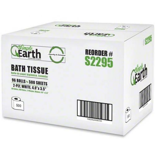 Simple Earth Small Roll Bath Tissue 2 Ply 500 Sheets 4 X 3.5 White Pack 96 Rolls