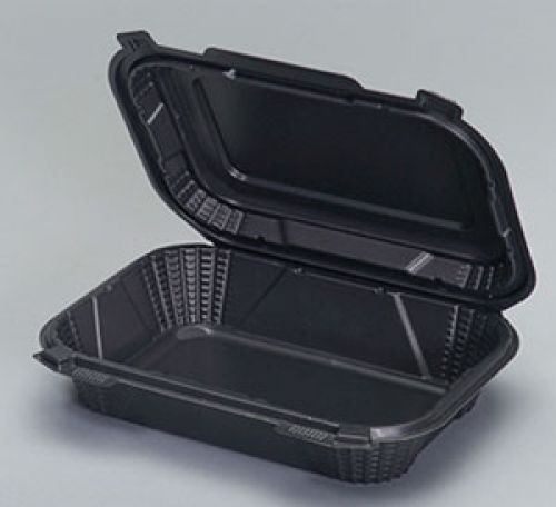 Pro Large Hinged 1-Compartment All Purpose Food Container 6.5''x9.25''x2.5'', Black, 50/Pack