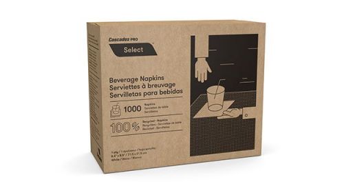 1/4 Fold 1-Ply Beverage Napkins 8.5''x8.5'', Box, White (1000 Per Box, 4 Boxes)