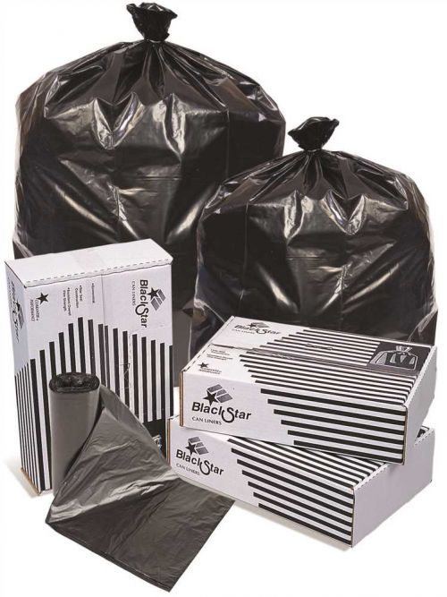 16 Gal. Low Density Black Star Extra Heavy Can Liner 24''x32'' 0.35mil, Black (50 Per Roll, 10 Rolls))