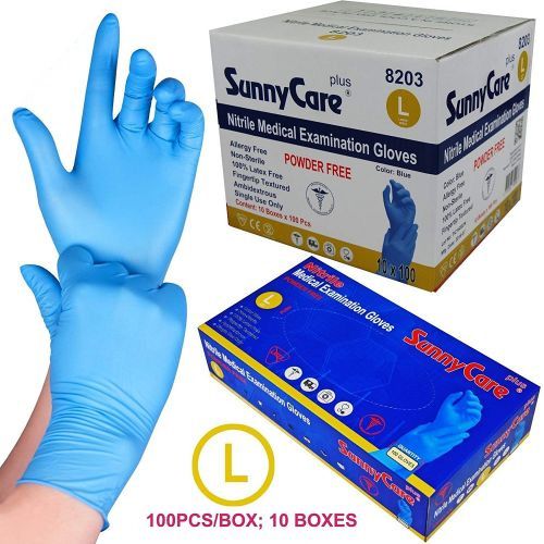 SunnyCare Blue Powder Free Exam Nitrile Large Pack Box