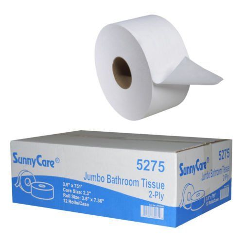 SunnyCare T2 2-ply White JRT 3.6in x 750ft Core: 2.3in Pack 12 / cs