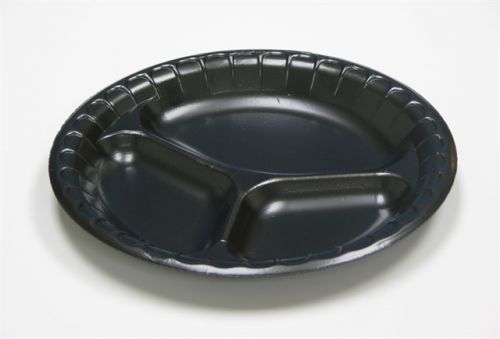 9'' 3 Compartment Foam Plate Black