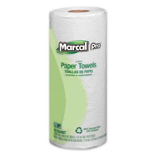 2-Ply 100% Recycled Kitchen Paper Towel Roll 11''x9'', 70 Sheets, White (15 Per Pack, 1 Pack)