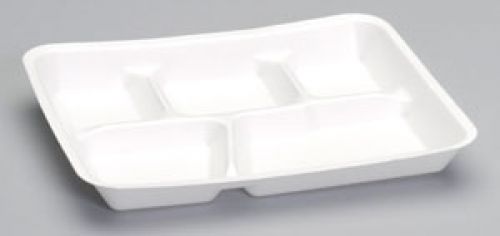 Large 5-Compartment Foam Food Tray 10.38''x8.38''x1.13'', White, 125/Pack