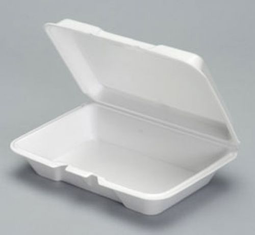 Large Shallow 1-Compartment Foam Container 9.19''x6.5''x2.5'', White, 100/Pack