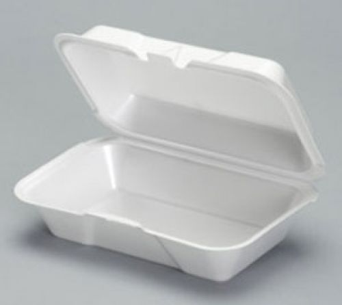 Small Deep Hinged 1-Compartment Foam Container 8.25''x5.19''x3'', White, 125/Pack