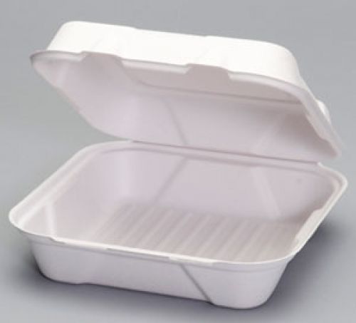 Fiber Large Hinged 1-Compartment Biodegradable Food Container 9.2''x9.1''x3.1'', Natural, 50/Pack