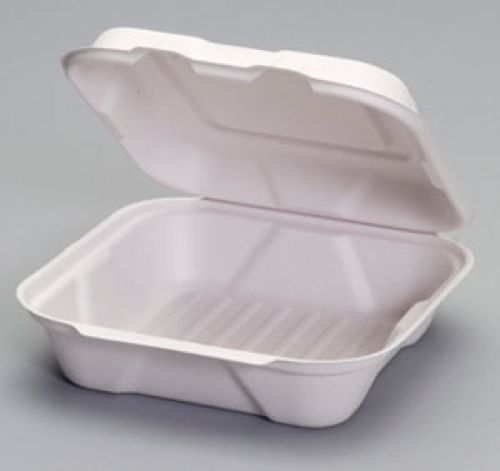 Fiber Medium Hinged 1-Compartment Biodegradable Food Container 8''x8''x2.75'', Natural, 50/Pack