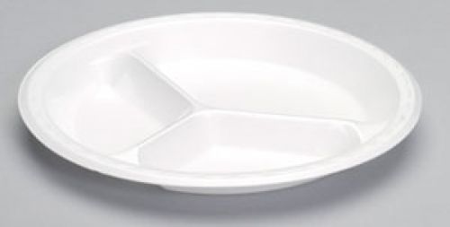 Laminated 3-Compartment Foam Plate 10.25'', White, 125/Pack