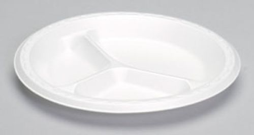 Laminated 3-Compartment Foam Plate 9'', White, 125/Pack