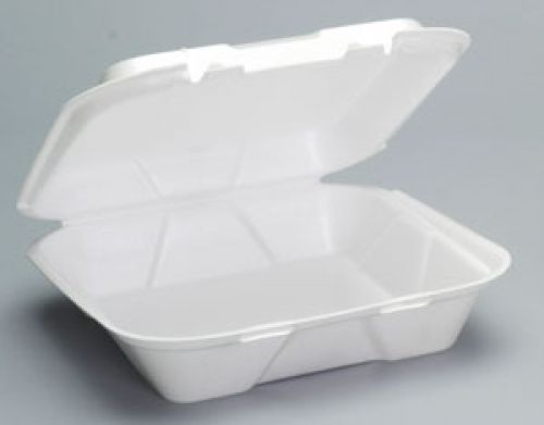 Large Hinged 1-Compartment Snap-It Foam Container 9.25''x9.25''x3'', White, 100/Pack