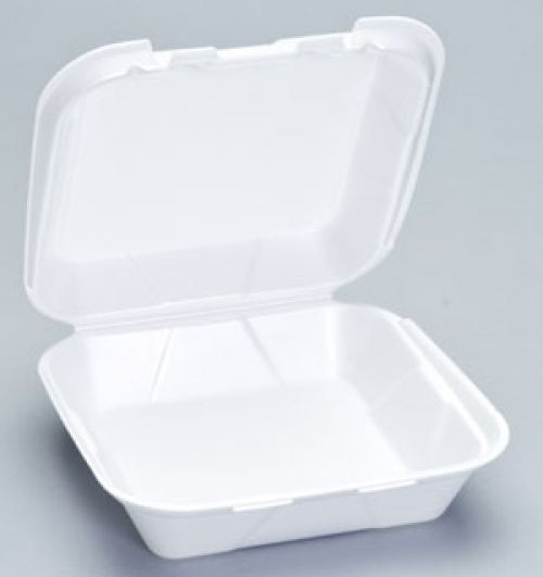 Medium Hinged 1-Compartment Snap-It Foam Container 8.25''x8''x3'', White, 100/Pack