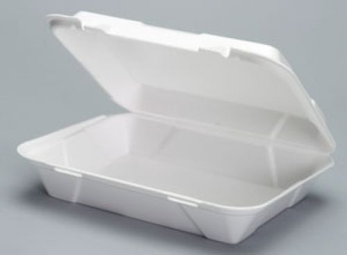 Super Jumbo Hinged 1-Compartment Foam Container 13''x9.75''x3.38'', White, 100/Pack