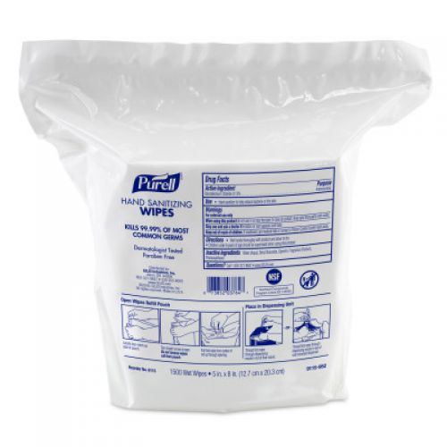 Hand Sanitizing Wet Wipes Refill, Pack, White (1500 Per Pack, 2 Packs)