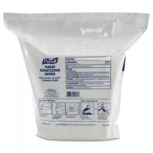 Hand Sanitizing Wet Wipes Refill, Pack, White (1200 Per Pack, 2 Packs)