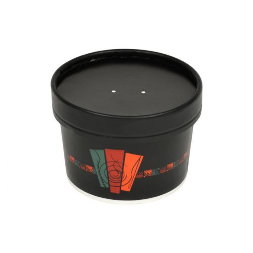 Inno-Pak 8 / 10oz Soup Cup With Black Paper Lid Harvest 4-Color Print Combo Pack Pack 250 / 250