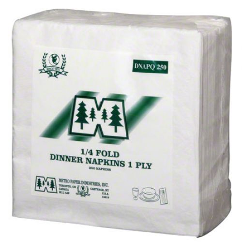 1/4 Fold 1-Ply Dinner Napkins 16''x16'', Pack, White (250 Per Pack, 12 Packs)