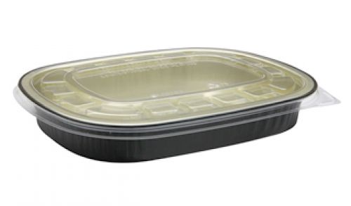 Single Serve Container Black/Gold With Flat Lid 6.5''x8.5'' Aluminum Carry Out
