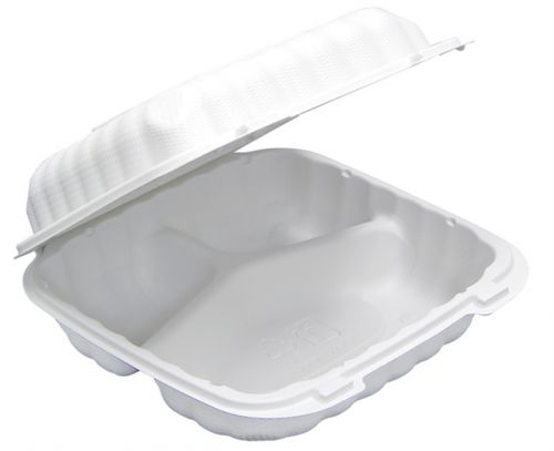 8''x8''x3'' 3-Compt Hinged Lid Container Talc-Filled Polyprop