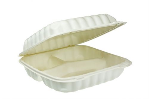 9''x9''x3'' 3-Compt Hinged Lid Container Talc-Filled Polyprop