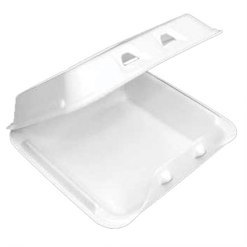9''x9.5''x3.25'' 1 Compartment White Foam Hinged Lid Container