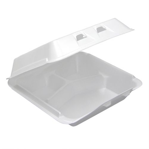 9''x9.5''x3.25'' 3 Compartment White Foam Hinged Lid Container