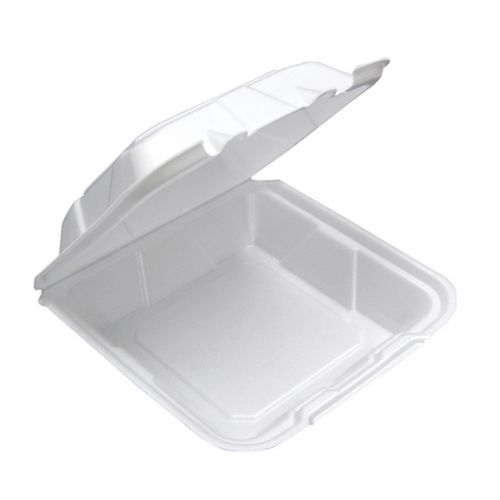Foam Hinged Dual Tab Container White 1 Compartment 8''x8''x3.5''