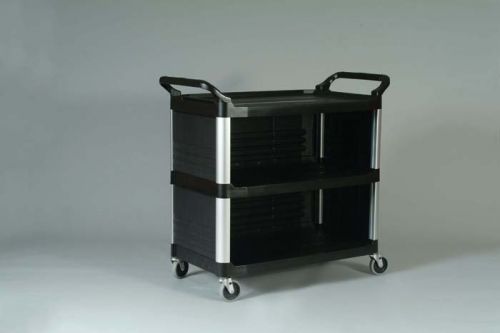 Xtra 3 Shelf Utility Cart Black With 3 Side Enclosed End Panels, 40-5/8''x20''x37.8''