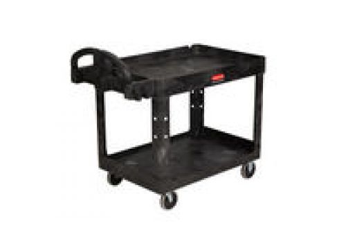 Ergo Handle 2 Shelf Utility Cart Medium Black With Lipped Shelf