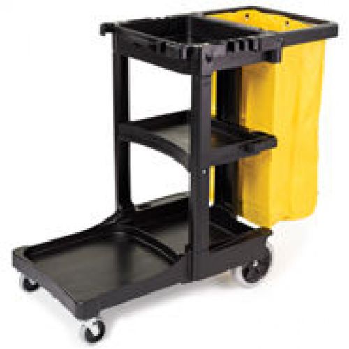 Janitorial Cleaning Cart Black With Yellow Vinyl Zipper Bag