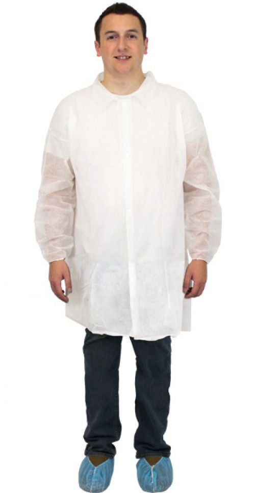 The Safety Zone Economy White PP Lab Coat 3X-Large Pack 30/cs