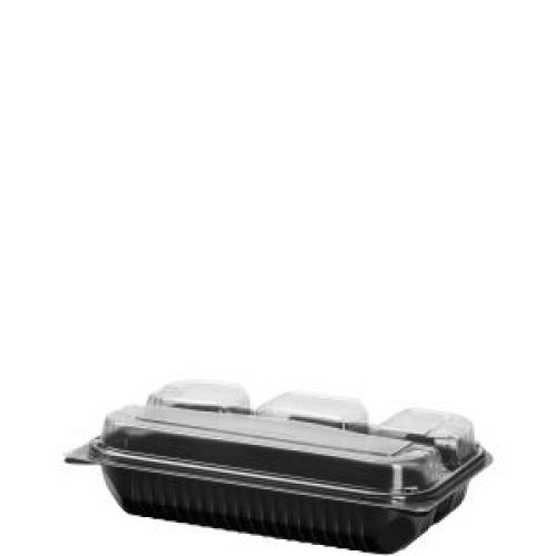 Hinged Dinner Box 4 Compartment Black/Clear 11.5'' x 8.5''