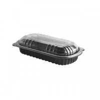 Anchor Packaging Half Slab Rib Container Black Base / Clear Lid Pack 100 / 100
