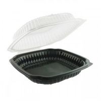 Anchor Packaging 9.5x10.5x3.125 1-Compartment Black Base Clear Lid Hinged Clamshell Pack 100