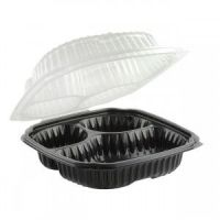 Anchor Packaging 3-Compartment Black Base Clear Lid Culinary Classics Hinged Clamshell Pack 100