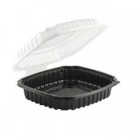 Anchor Packaging 1-Compartment Black Base Clear Lid 9inx9inx2.5in Hinged Clamshell Pack 100