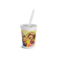 Chinet 12oz Kids Cup/Straw Lid Re-Usable Yellow blades & headphones TF Pack 5/50