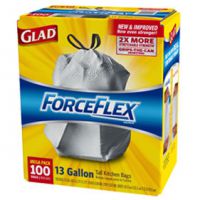 ForceFlex Plus 13 Gal. Drawstring Tall Kitchen Trash Bag, White (100 Per Box, 1 Box)