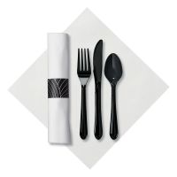 CaterWrap Linen Like Mystic Print Rolled Cutlery Napkins 17''x17'', Pack, White (50 Per Pack, 4 Packs)