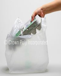 Crown Poly 10.75x6.25x17.75 Handle Bag 9 Micron White Film HDPE Pack 2400/cs 36 rolls o