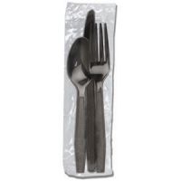 D&W Fine Pack Black Wrapped Cutlery Kit Knife / Fork / Spoon / Salt&Pepper Pack 250 / cs