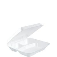Foam Hinged Containers (Non Perf) Small 3 compartment 8'' x 7 1/2'' x 2 1/4''