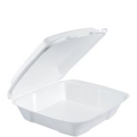 Foam Hinged Containers (Non Perf) Large 1 compartment 9 3/8'' x 9'' x 3''