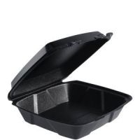 Foam Hinged Containers Black Large 1 compartment 9 3/8'' x 9'' x 3''